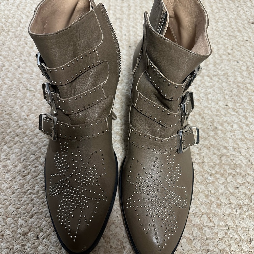 Sold Chloe Suzanna Studded Buckle Ankle Boots - Brown